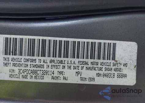 2012 Dodge Journey Se/Avp z USA, uszkodzony, nr VIN 3C4PDCAB8CT320114
